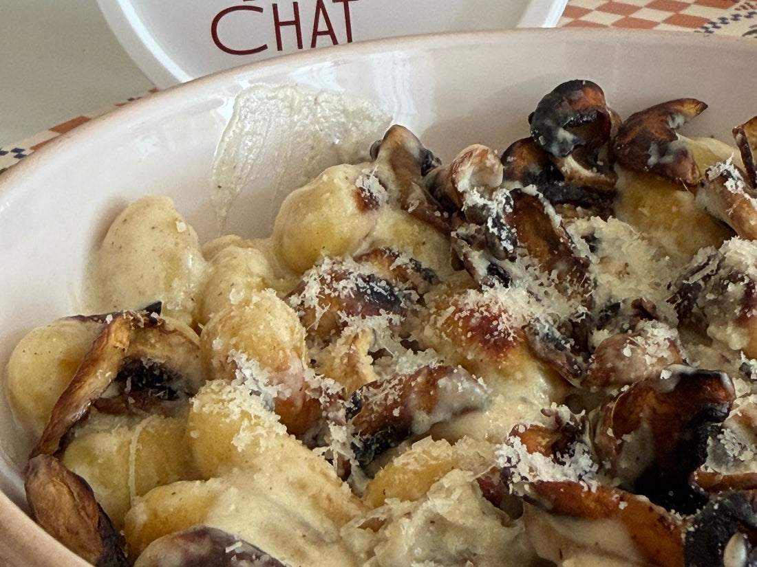 Gnocchi à la sauce gorgonzola et champignons rôtis