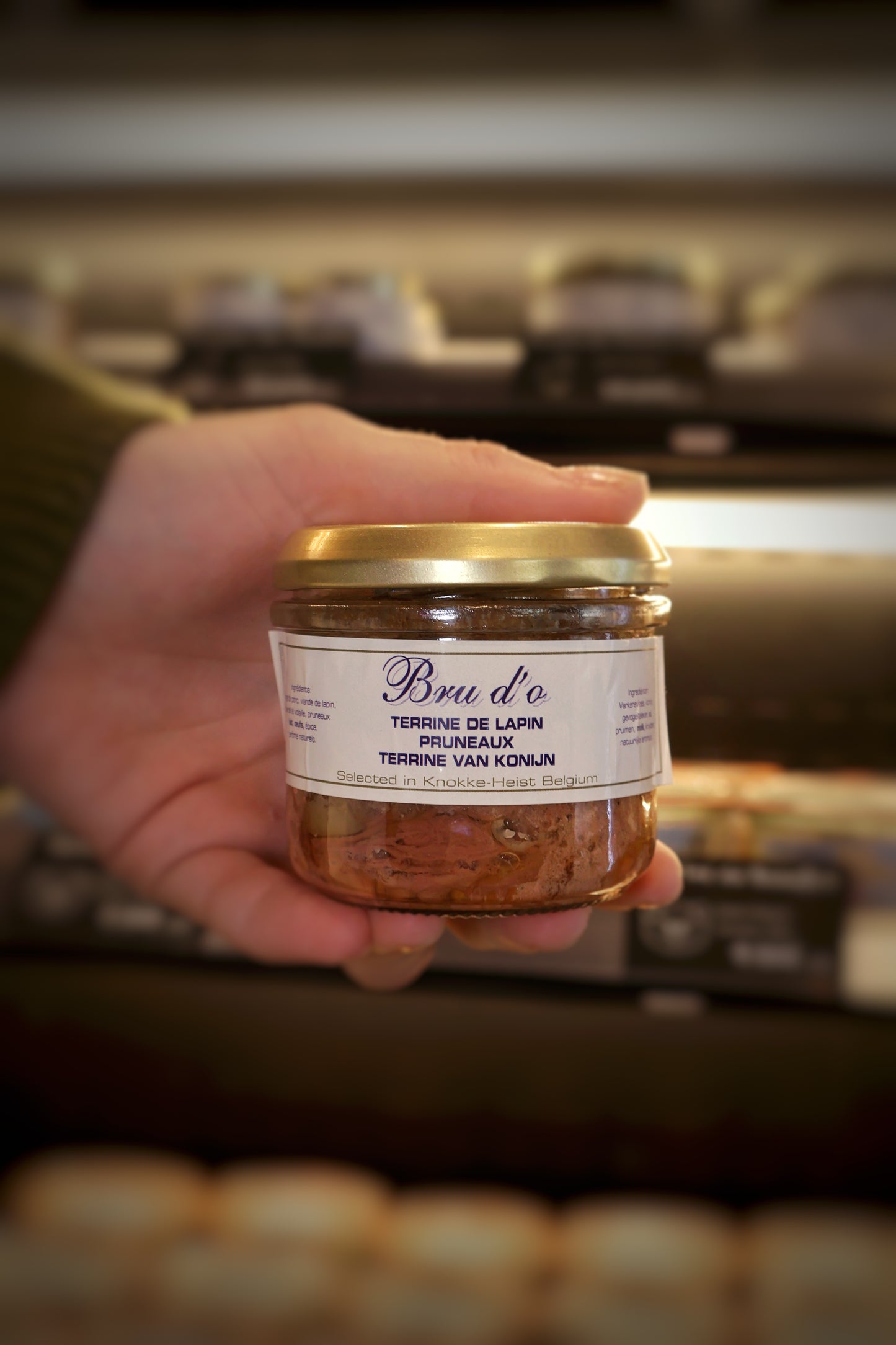 Terrine de lapin aux pruneaux en bocal recette artisanale belge Knokke-Heist